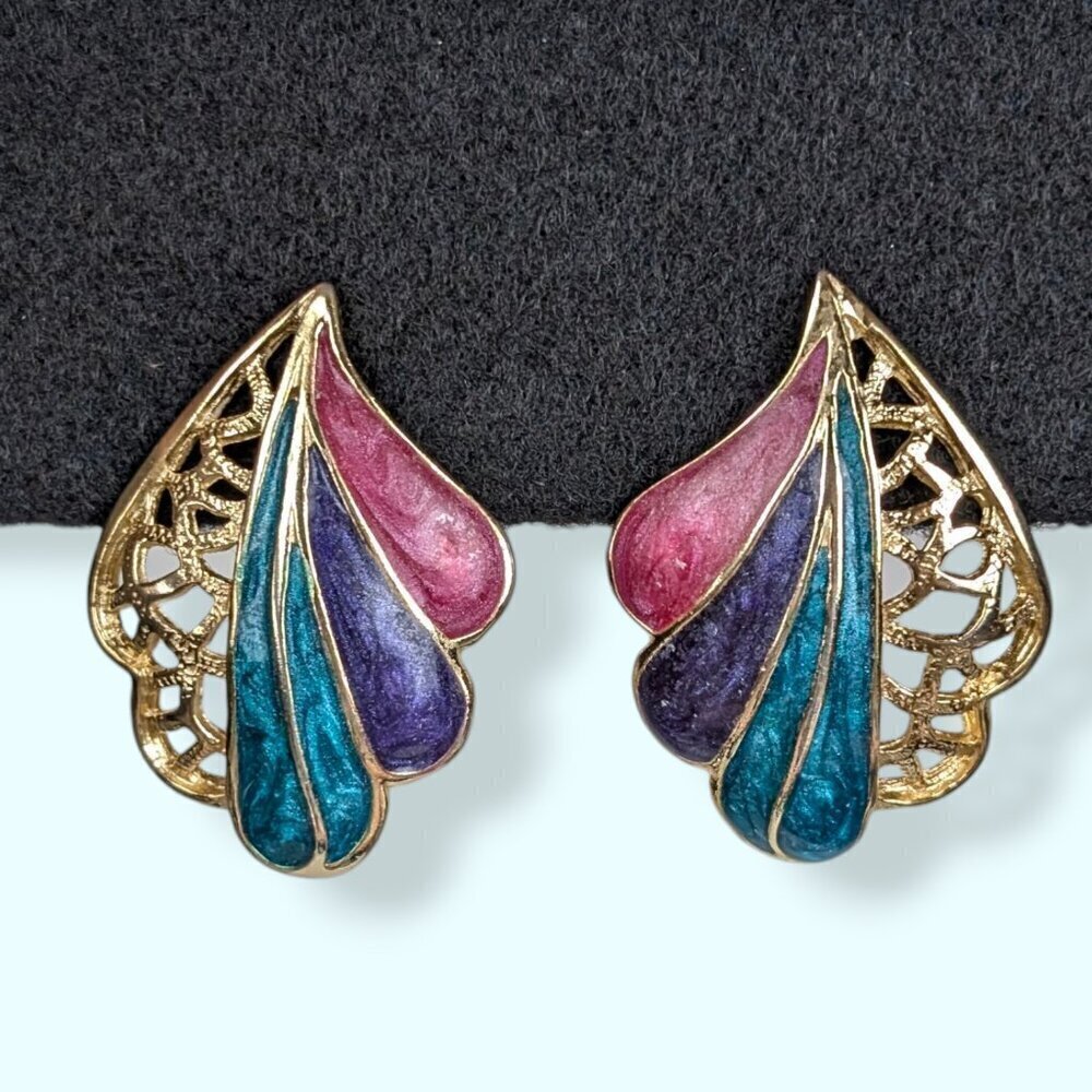 (2/$20) V. Enamel Swirl Peacock Earrings